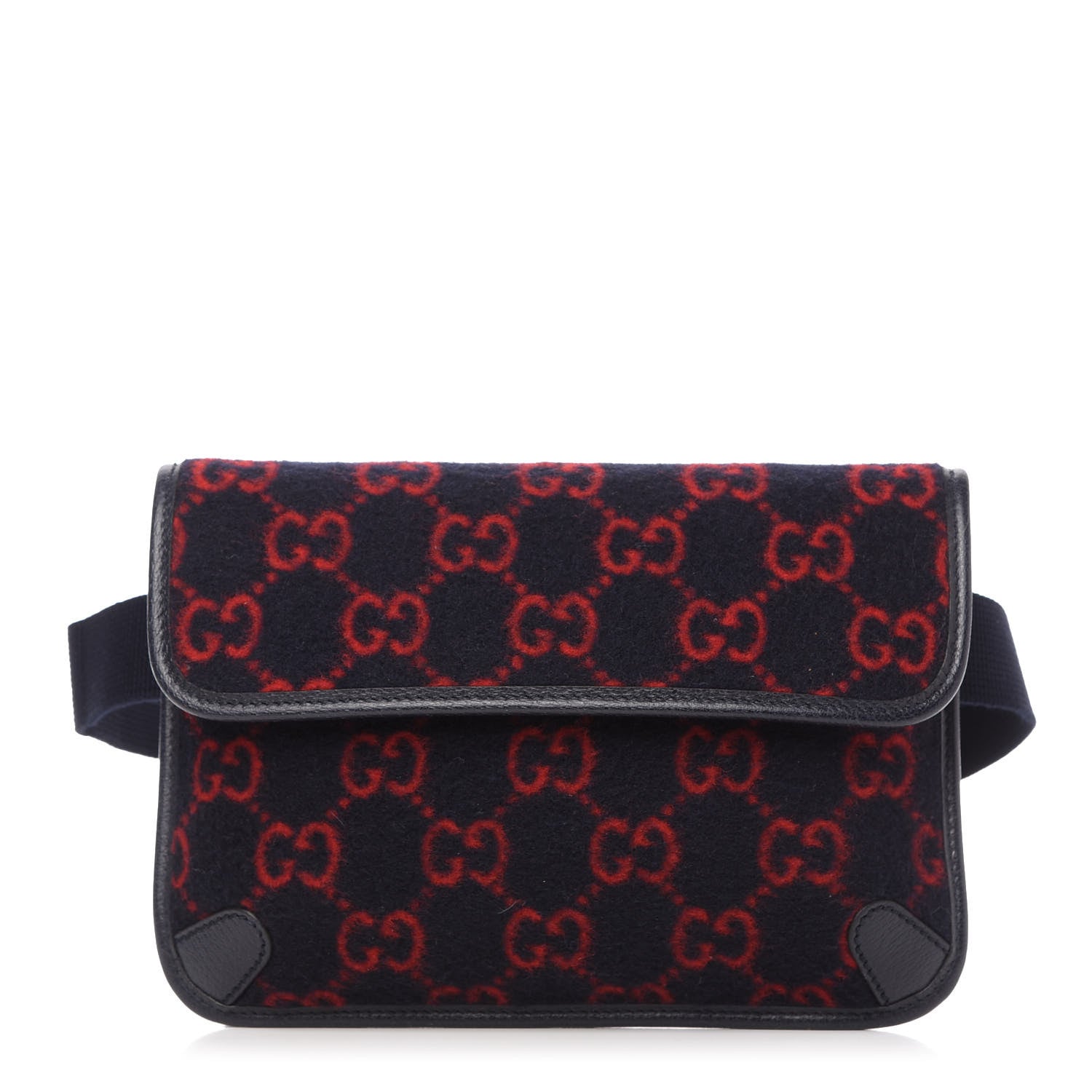 Gucci Covered Wool GG Monogram Slim Belt Bag Navy Red 1 of 10