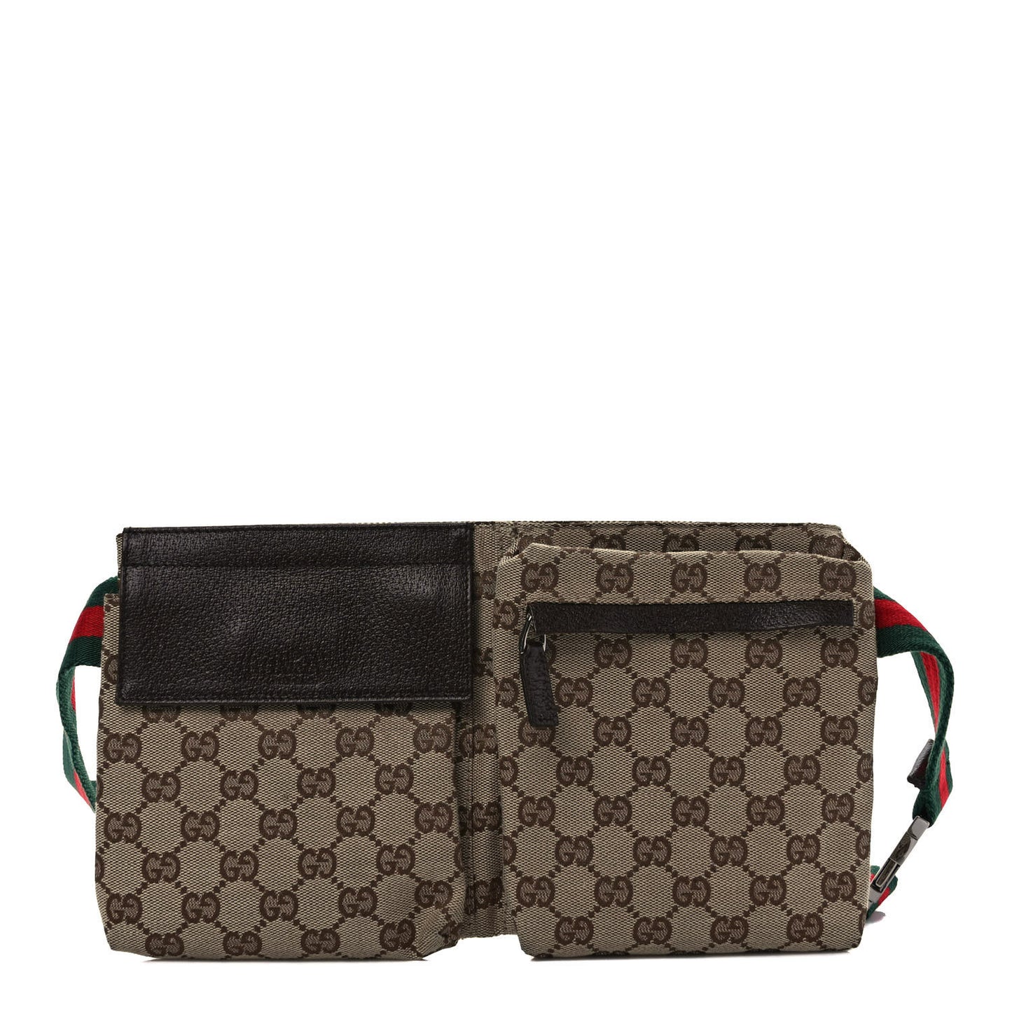 GG Monogram Web Double Pocket Belt Bag Dark Brown