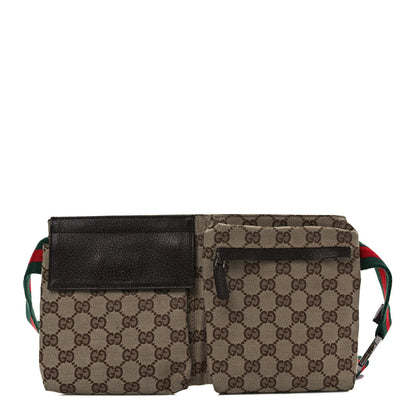 Gucci GG Monogram Web Double Pocket Belt Bag Dark Brown 1 of 8