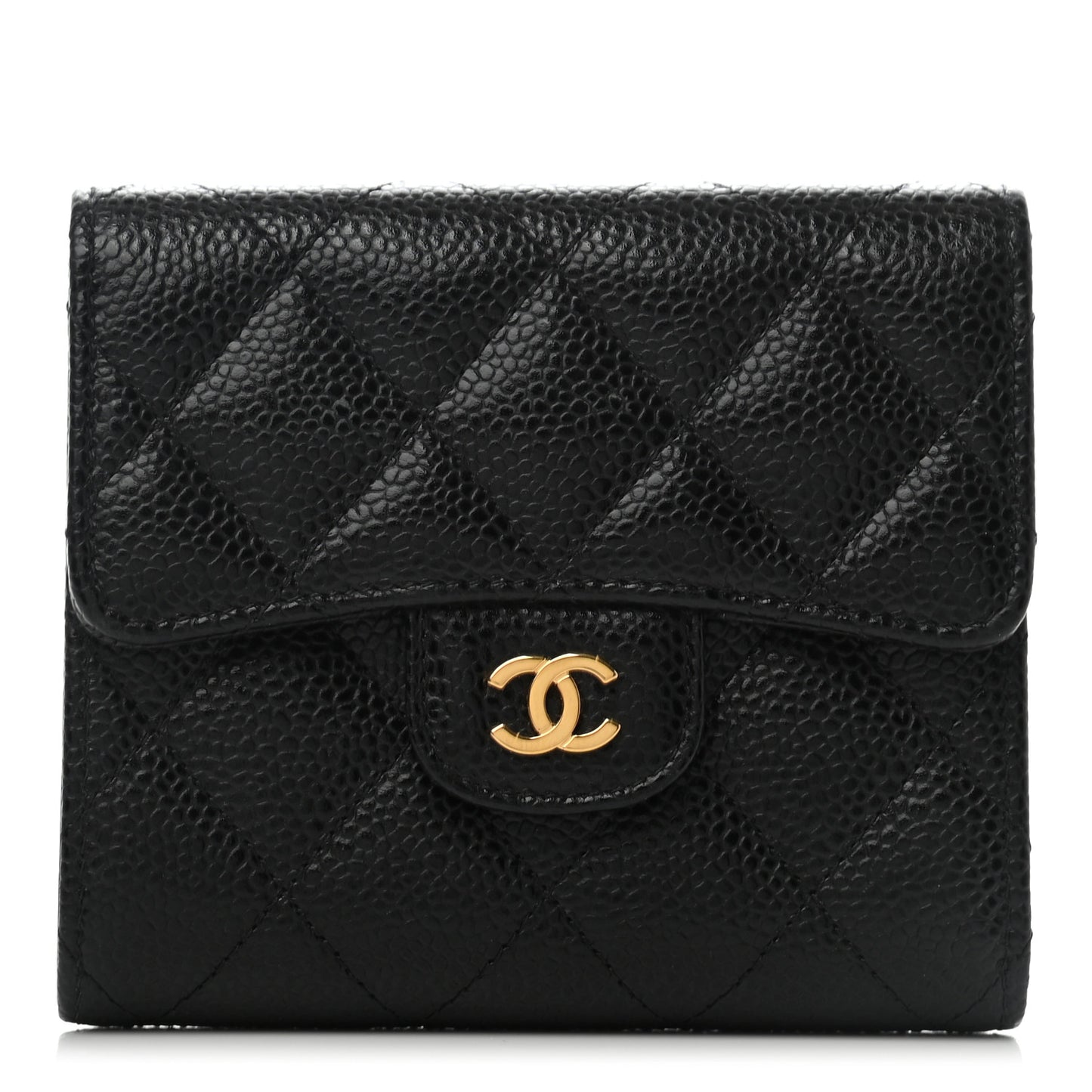 Caviar Quilted Compact Flap Wallet Black