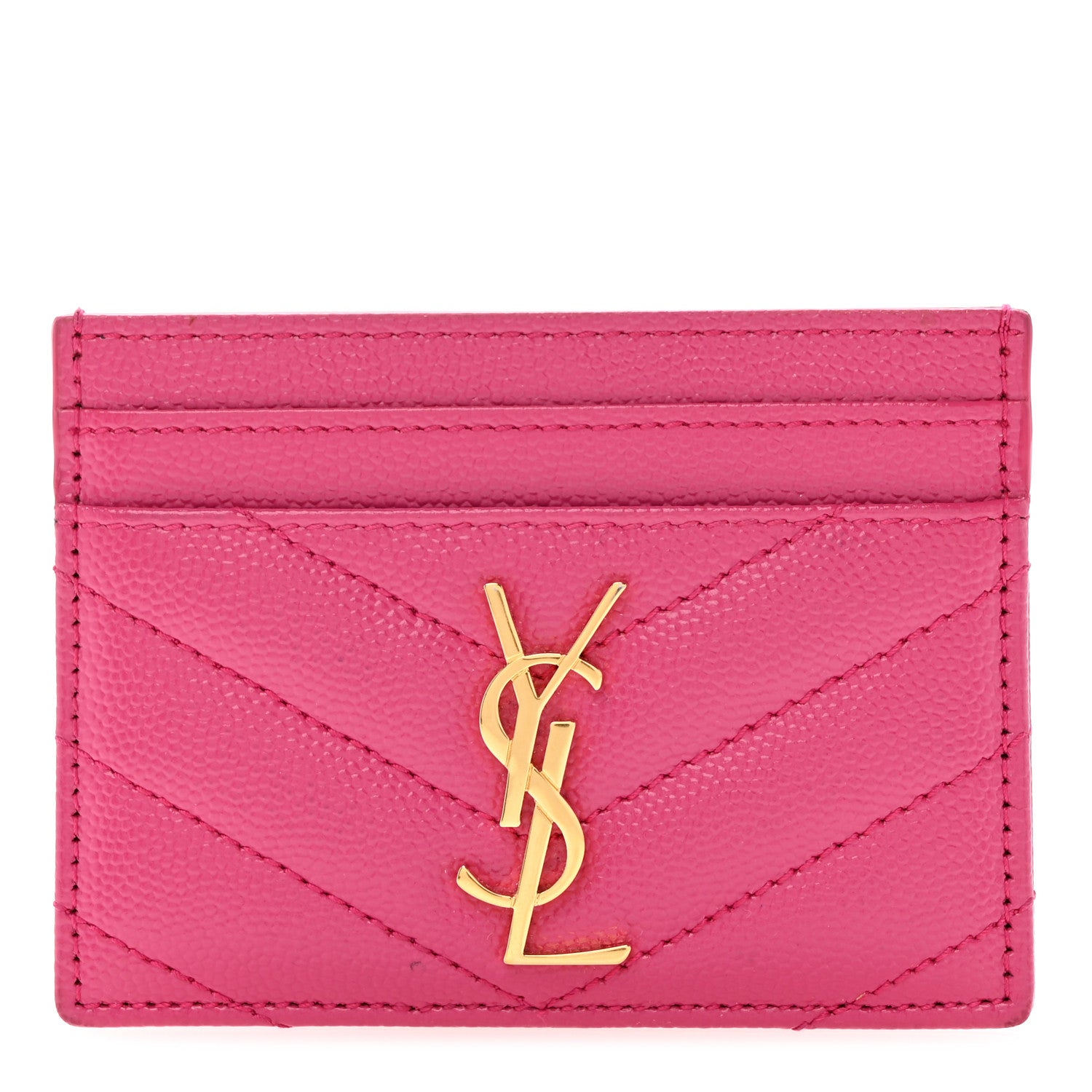 Saint Laurent Grain De Poudre Matelasse Chevron Monogram Credit Card Case Fresh Fuxia 1 of 11