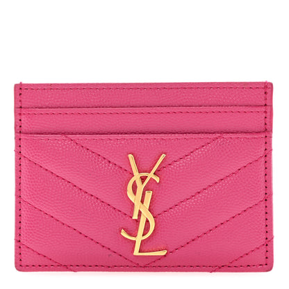 Saint Laurent Grain De Poudre Matelasse Chevron Monogram Credit Card Case Fresh Fuxia 1 of 11
