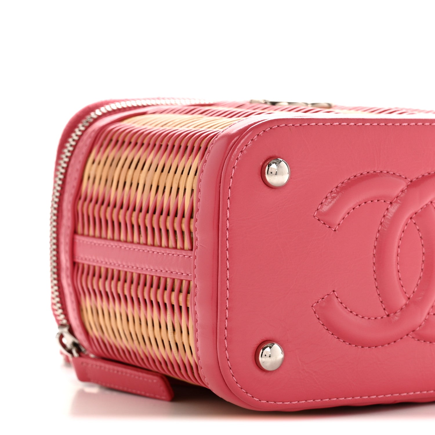 Chanel Calfskin Raffia Small Take Away Vanity Case Bag Pink Beige 9 of 12