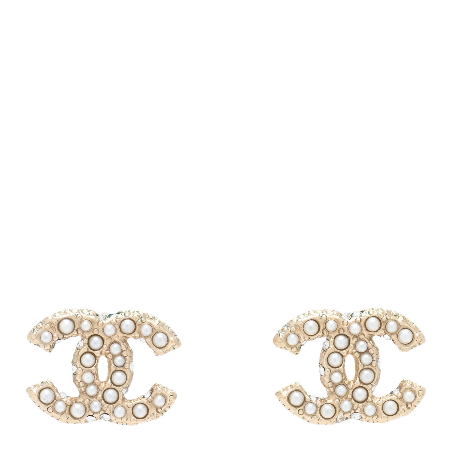 Metal Graduated Pearl Crystal CC Earrings Light Gold