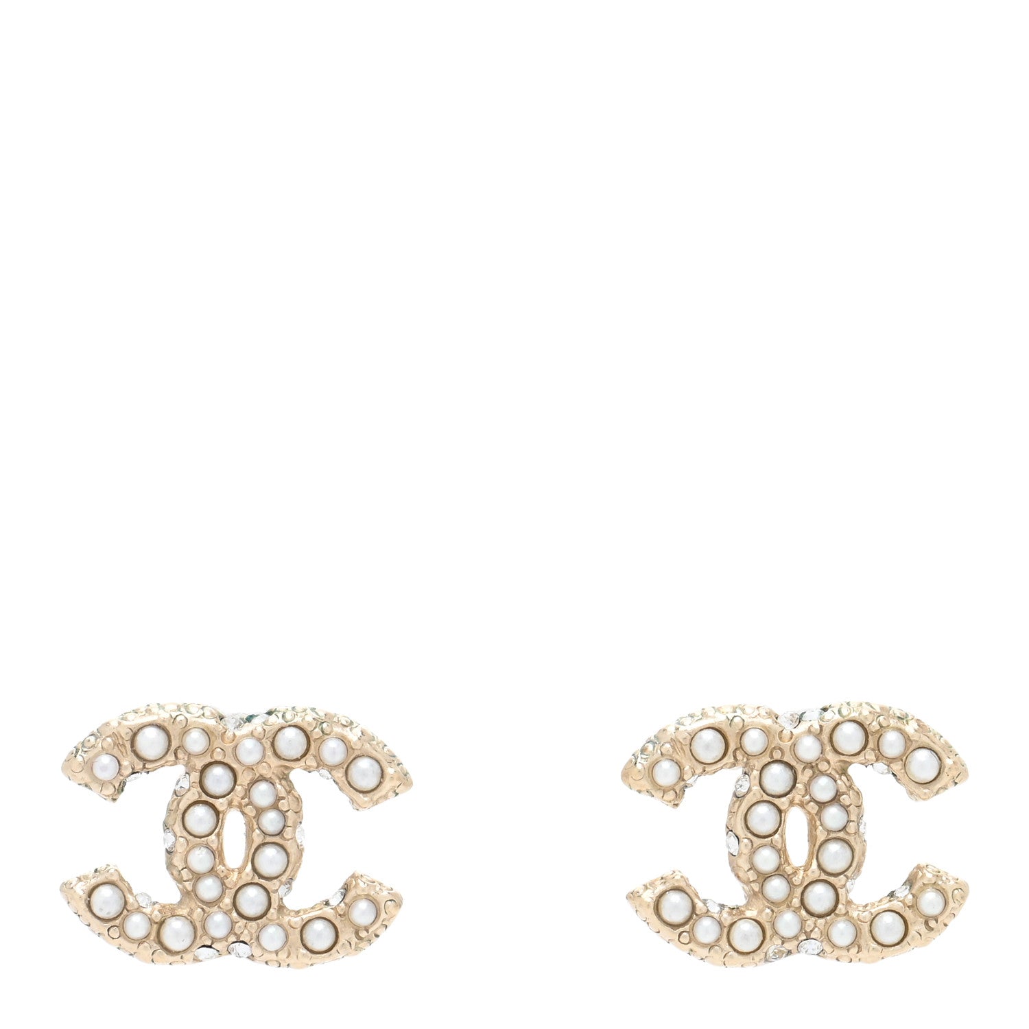 Chanel Metal Graduated Pearl Crystal CC Earrings Light Gold 1 of 4
