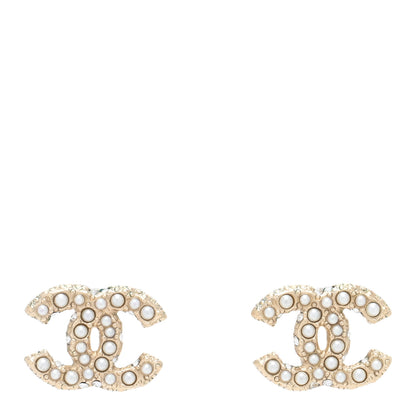 Chanel Metal Graduated Pearl Crystal CC Earrings Light Gold 1 of 4
