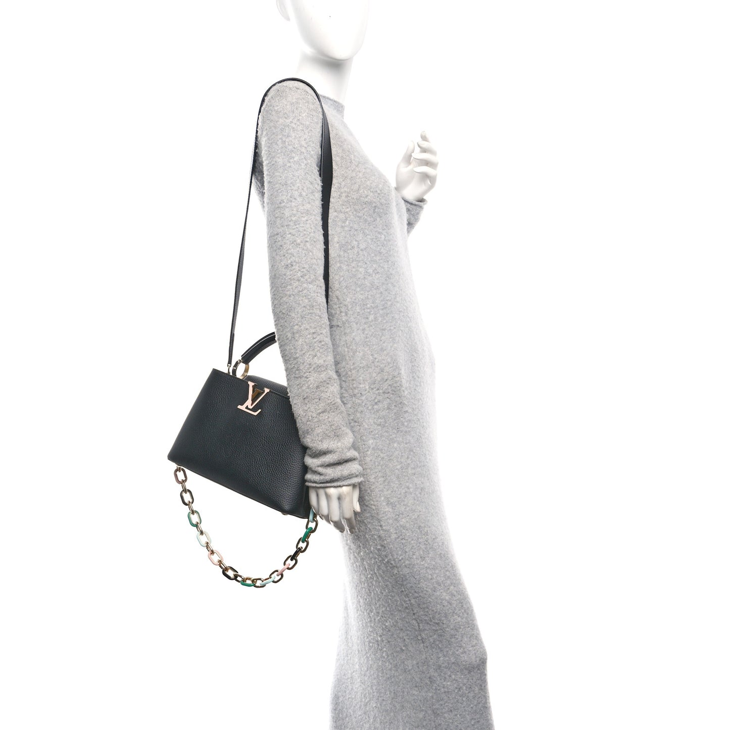 Taurillon Enamel Chain Capucines BB Black Multicolor