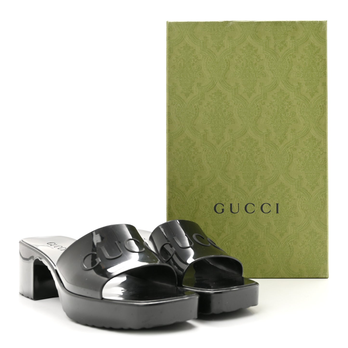 Rubber Gucci Logo Womens Platform 20/60mm Slide Sandals 38 Black
