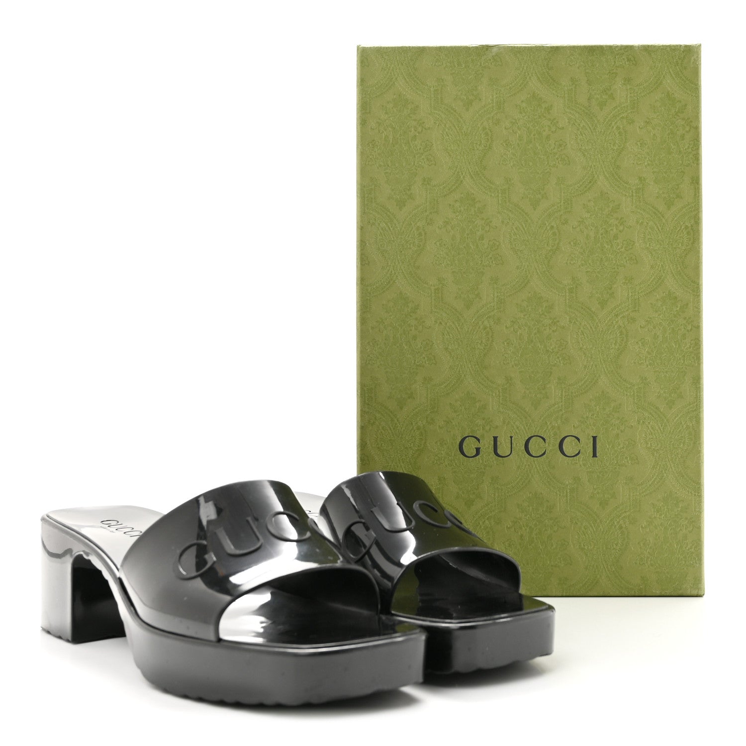 Gucci Rubber Gucci Logo Womens Platform 20/60mm Slide Sandals 38 Black 10 of 10