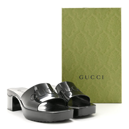Gucci Rubber Gucci Logo Womens Platform 20/60mm Slide Sandals 38 Black 10 of 10