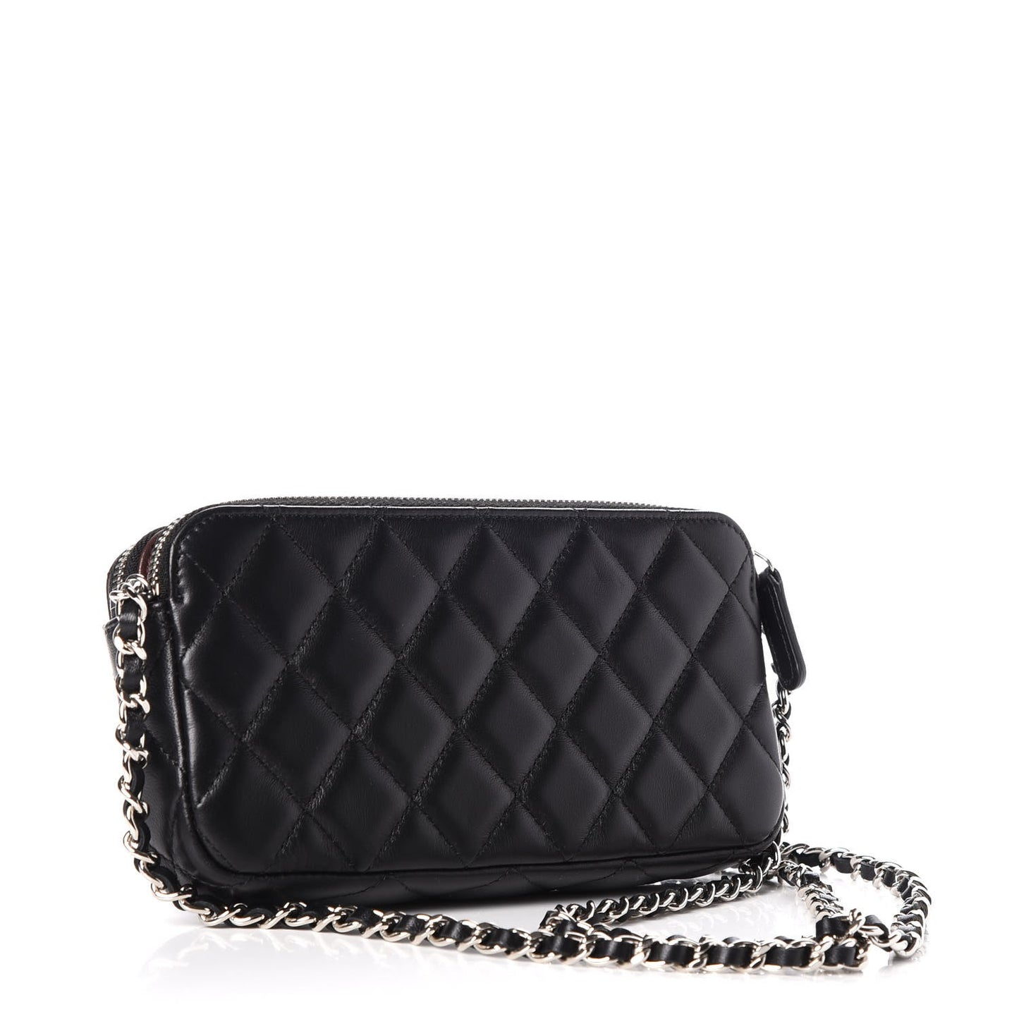 Lambskin Quilted Small Clutch With Chain Black