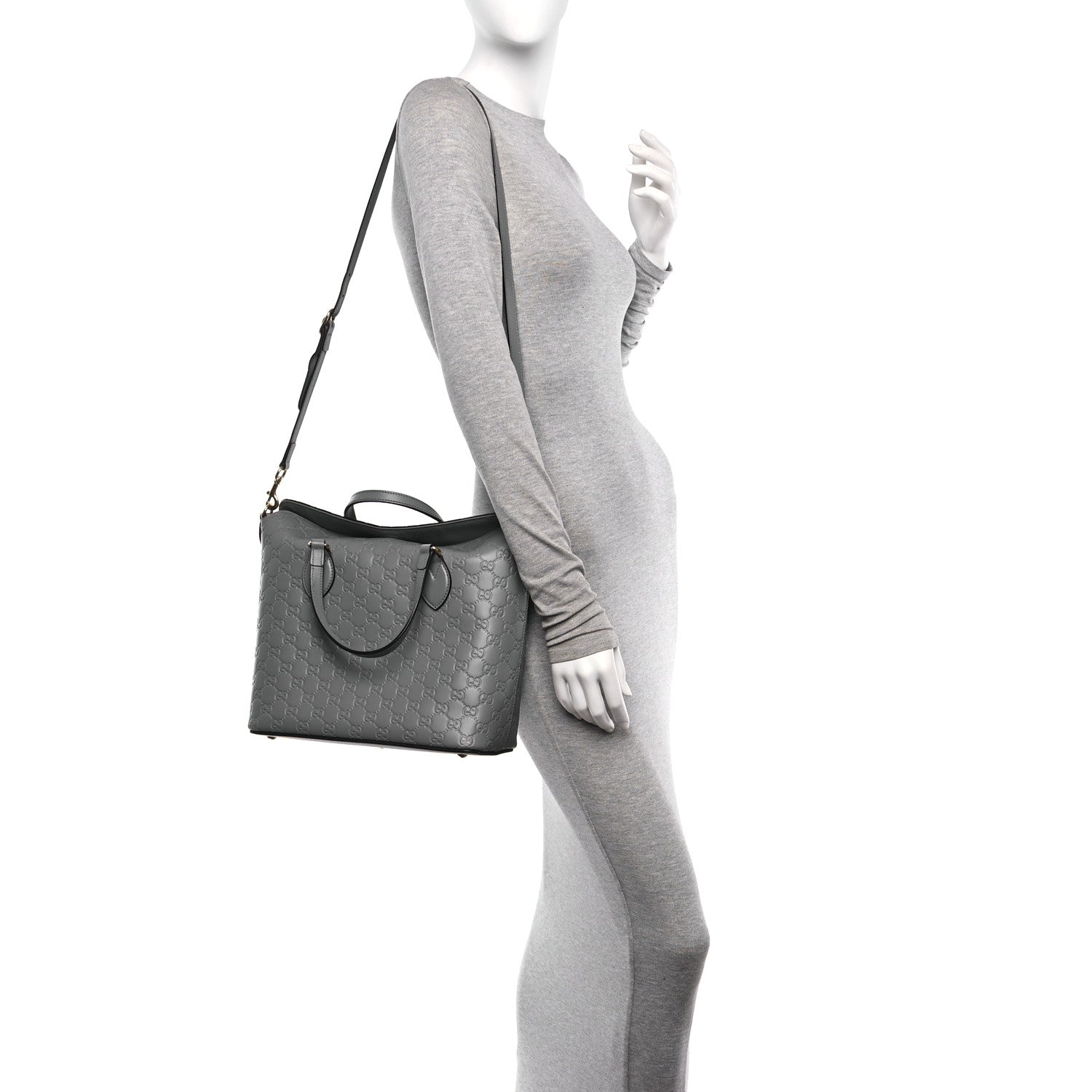 Gucci Guccissima Linea A Foldover Tote Storm Grey 2 of 10