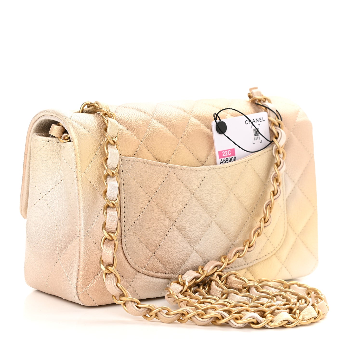 Metallic Goatskin Quilted Mini Rectangular Flap Gold