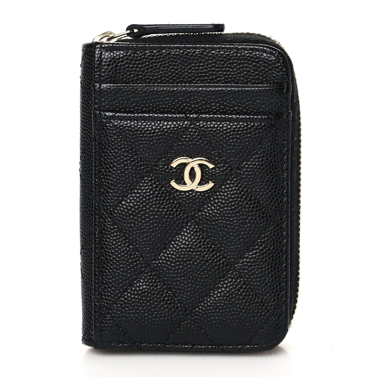 Caviar Quilted Zip Card Holder Black