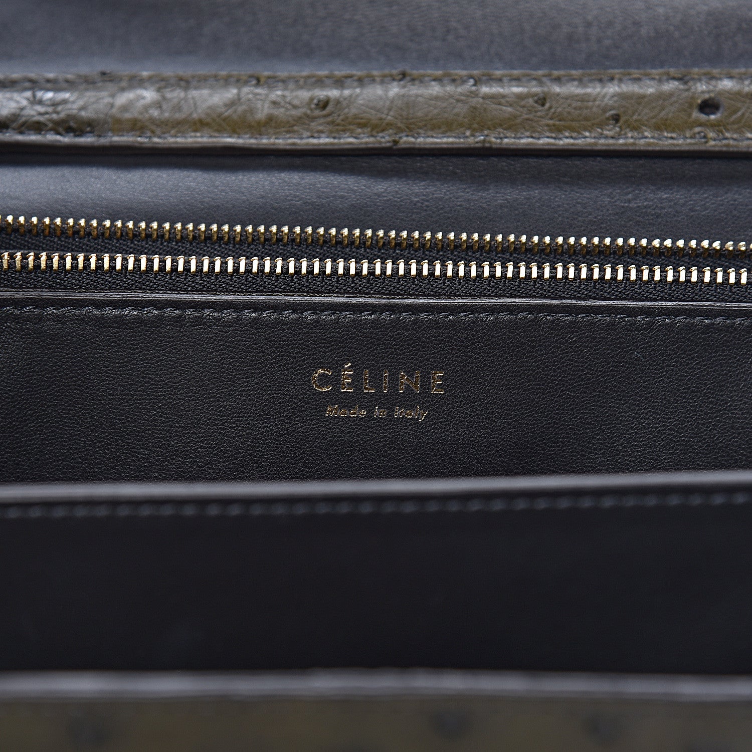 Celine Ostrich Medium Classic Box Flap Bag Khaki 6 of 15