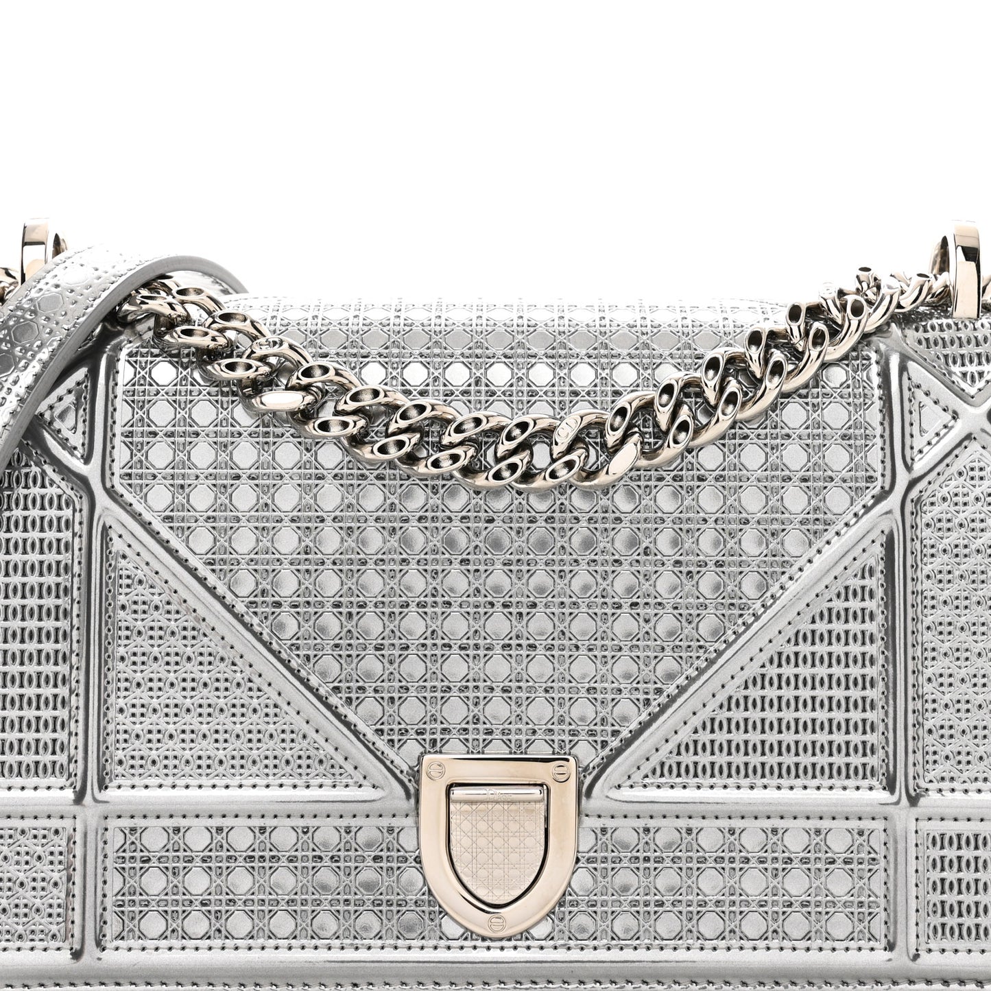 Metallic Patent Micro-Cannage Small Diorama Flap Bag Silver