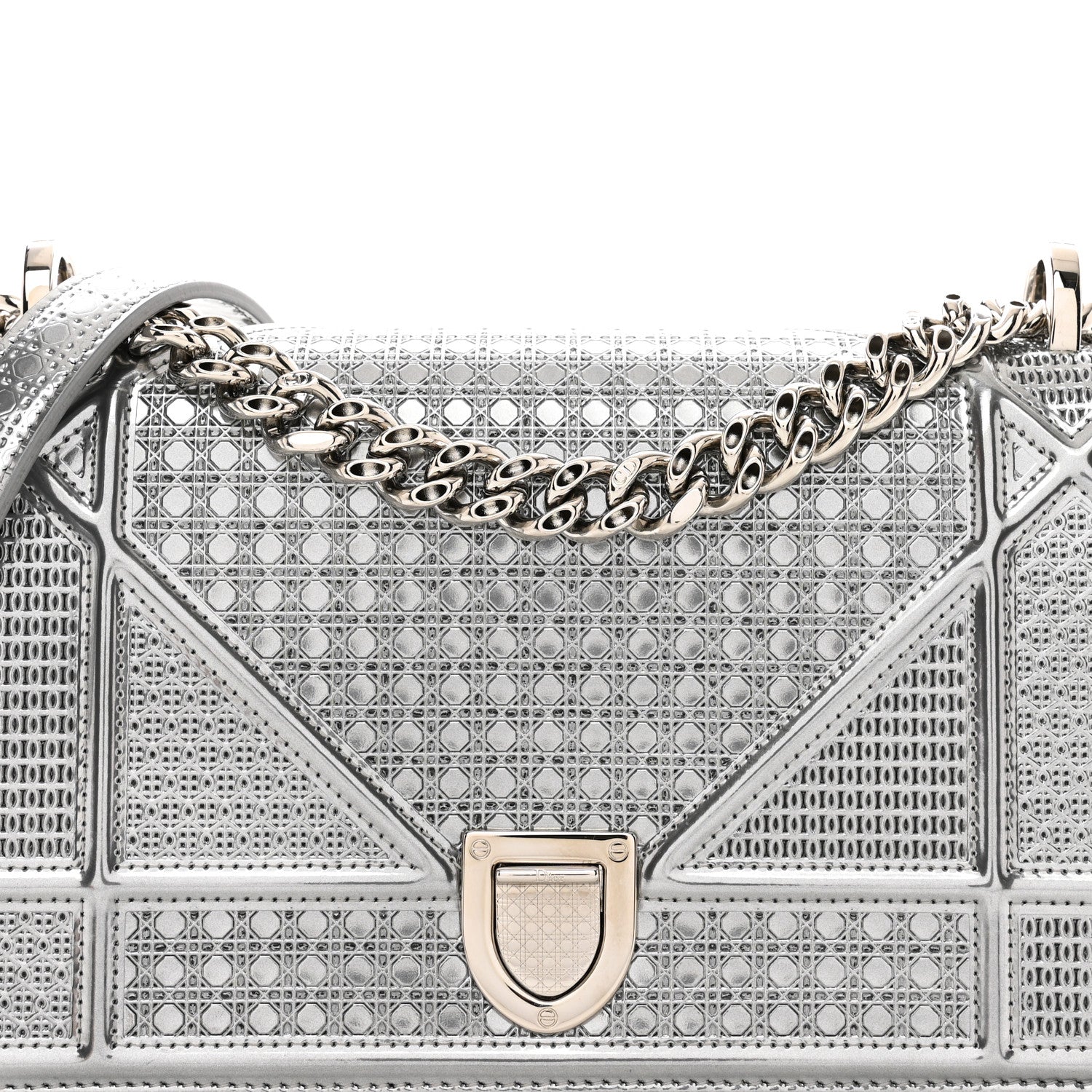 Christian Dior Metallic Patent Micro-Cannage Small Diorama Flap Bag Silver 5 of 10