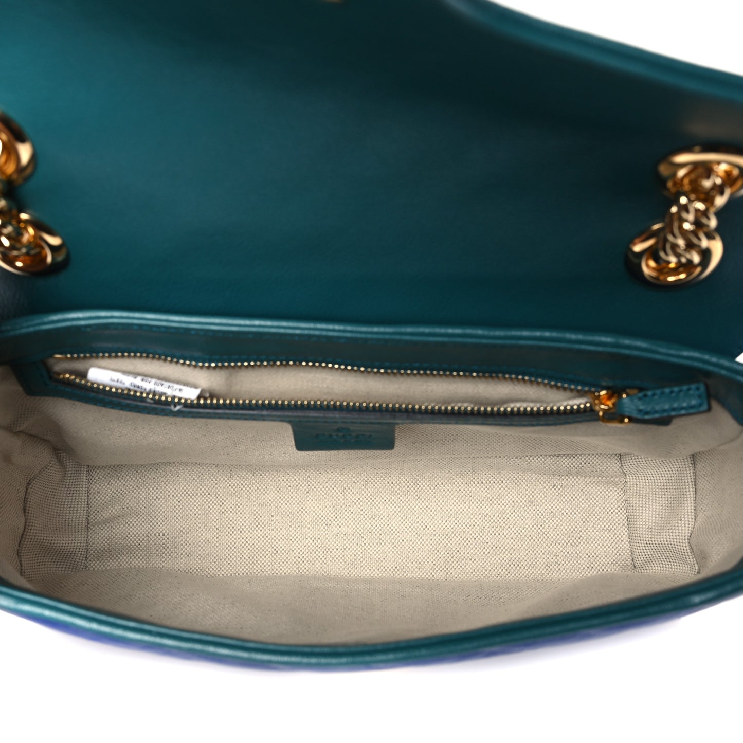 Azalea Calfskin Enamel Matelasse Diagonal Small Torchon GG Marmont Shoulder Bag Imperial Blue Pavone