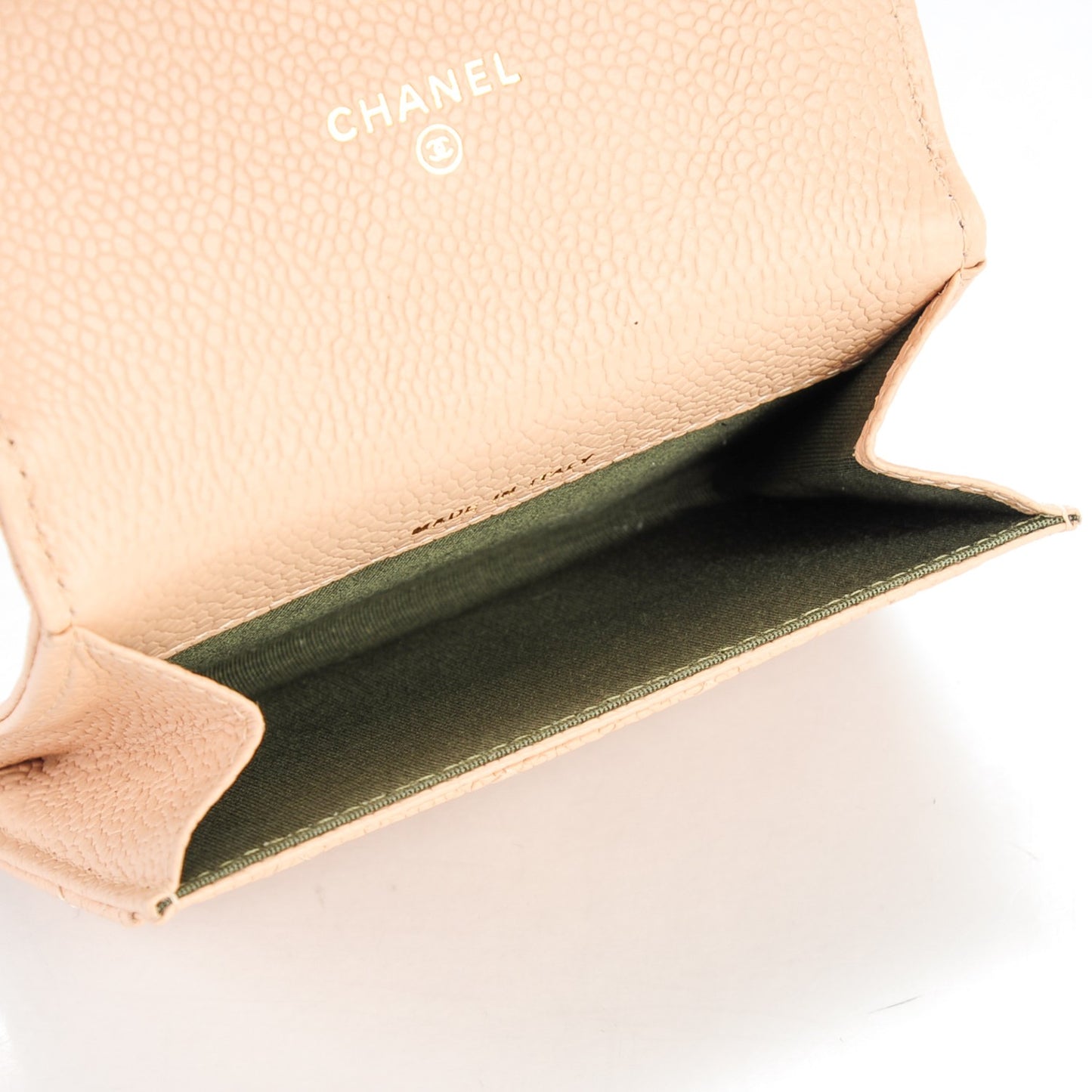 Caviar Quilted Boy Card Holder Wallet Beige Clair