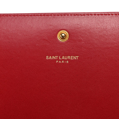 Saint Laurent Calfskin Crocodile Embossed Monogram Chain Wallet New Lipstick Red 6 of 13