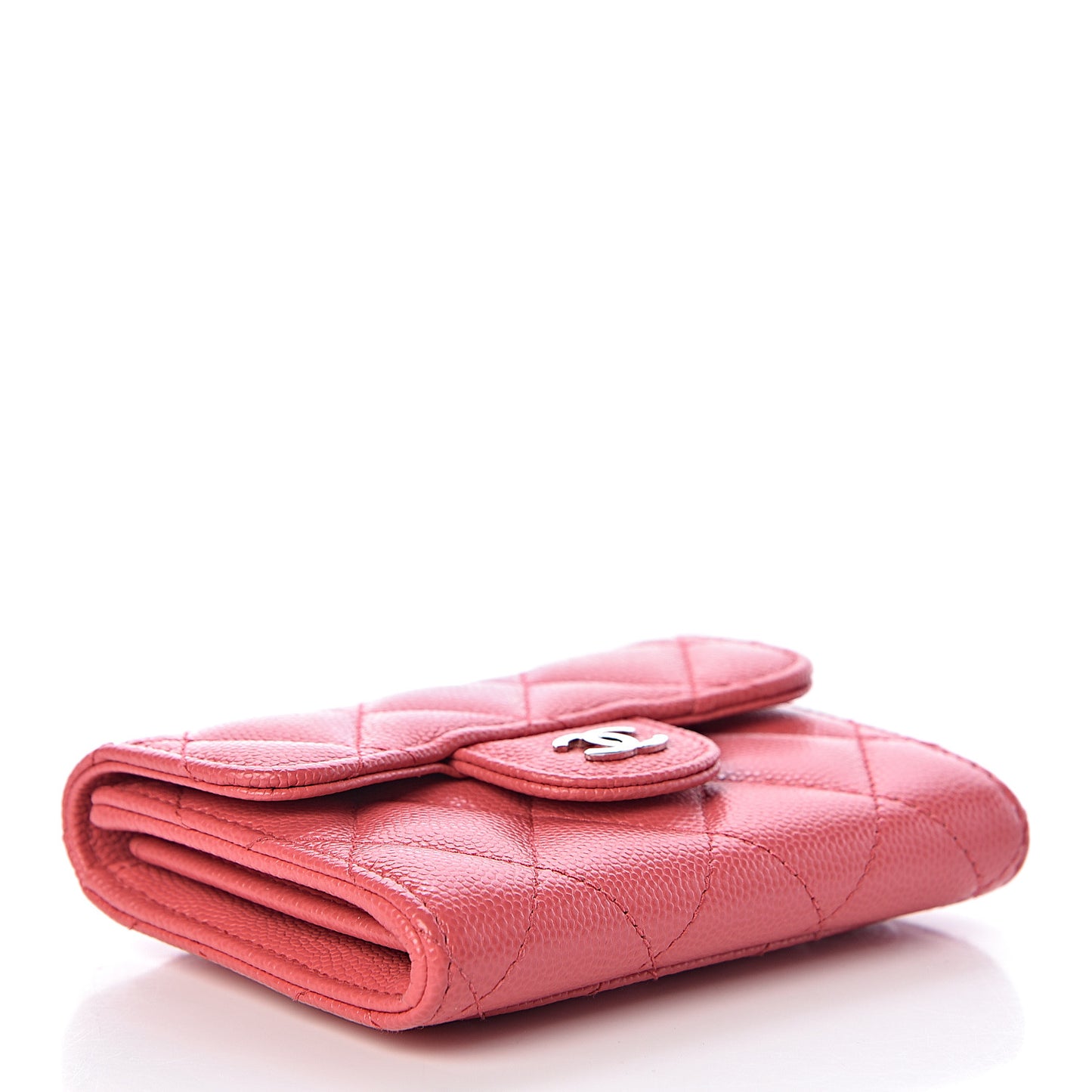 Caviar Quilted Flap Card Holder Wallet Pink
