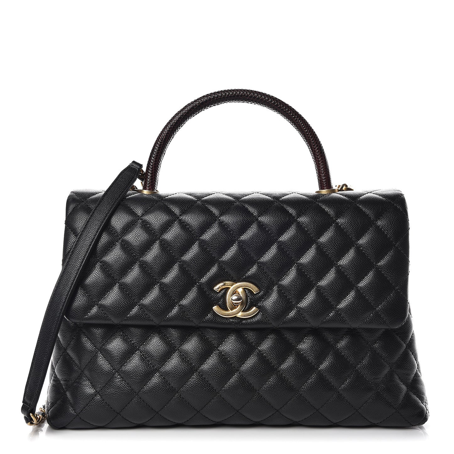 Caviar Lizard Quilted Medium Coco Handle Flap Black