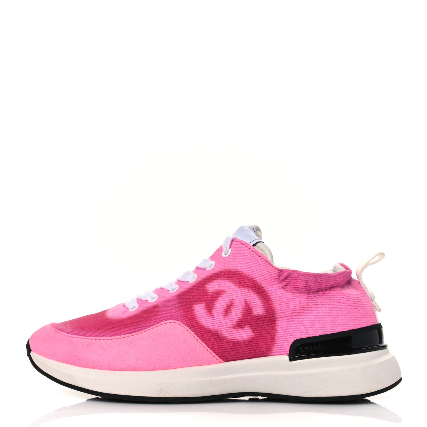 Chanel Denim Suede Calfskin Womens CC Sneakers 35 Pink 1 of 8