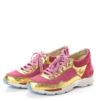 Chanel Tweed Suede Calfskin Sneakers 36 Dark Pink 3 of 8