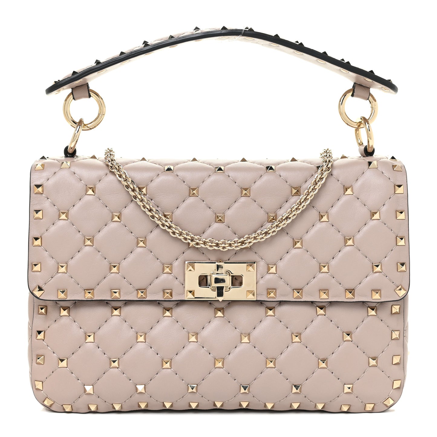 Lambskin Medium Rockstud Spike Shoulder Bag Poudre