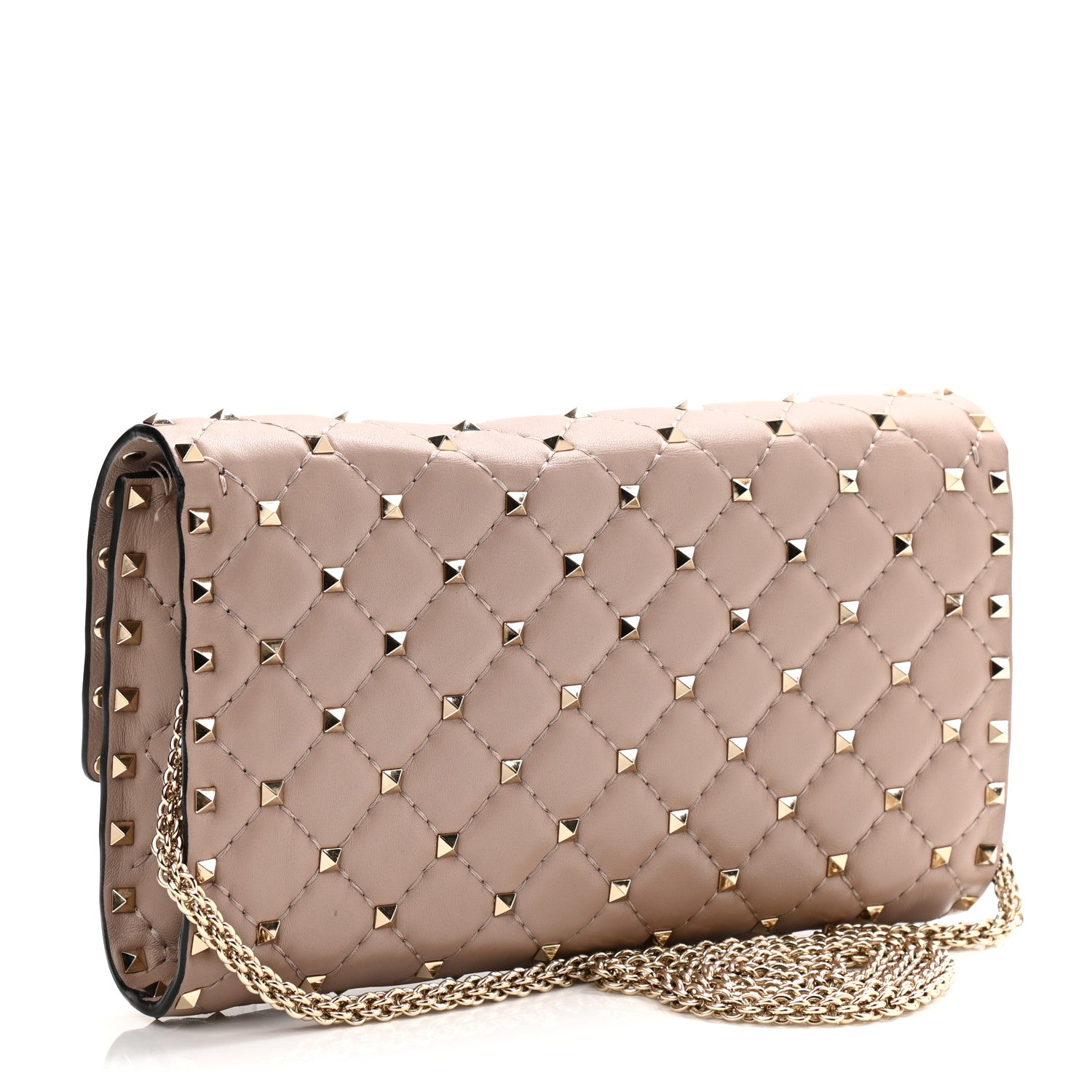 Valentino Garavani Lambskin Rockstud Spike Wallet on Chain Poudre 2 of 10
