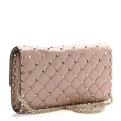 Valentino Garavani Lambskin Rockstud Spike Wallet on Chain Poudre 2 of 10