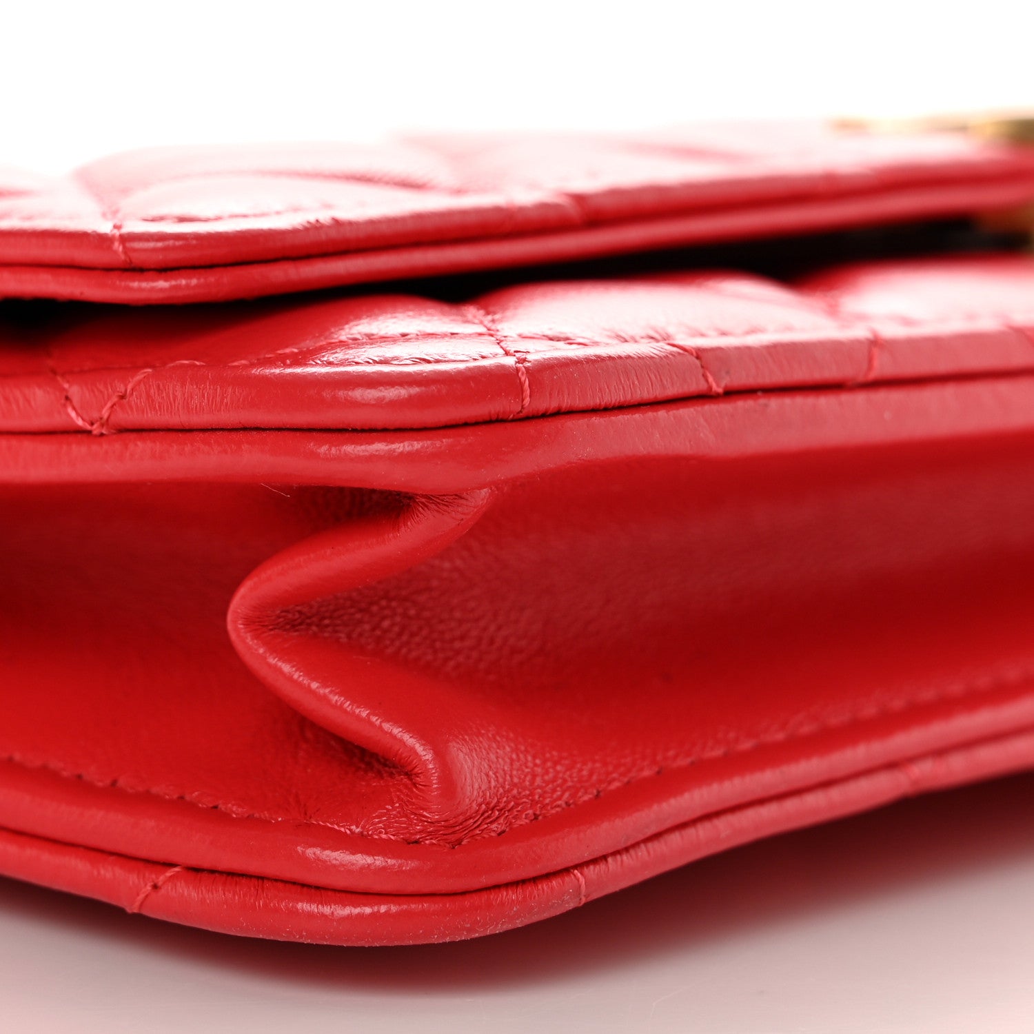 Chanel Lambskin Resin Quilted Wallet On Chain WOC Red 10 of 12