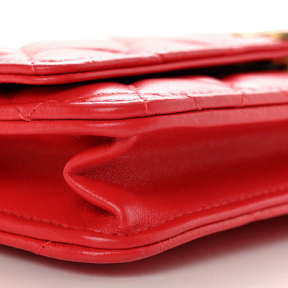Chanel Lambskin Resin Quilted Wallet On Chain WOC Red 10 of 12