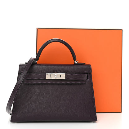 Hermes Chevre Mysore Verso Mini Kelly Sellier 20 Raisin Origan 10 of 10