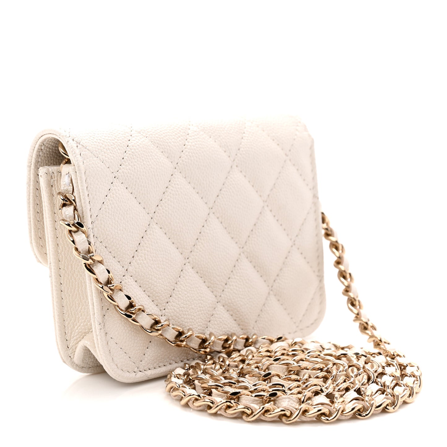 Caviar Quilted Crystal CC Clutch With Chain White