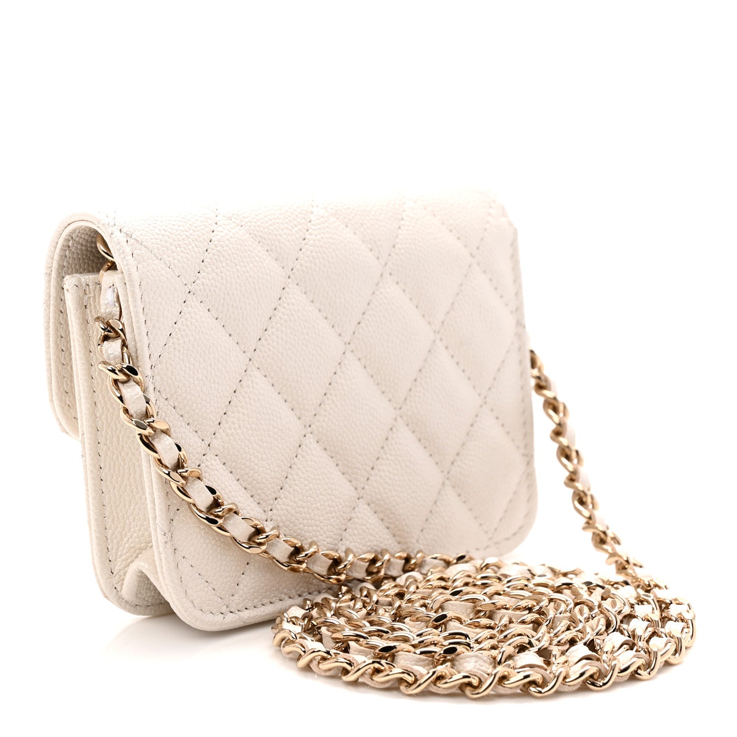 Chanel Caviar Quilted Crystal CC Clutch With Chain White 3 of 11