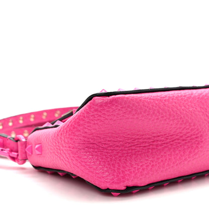 Valentino Garavani Pebbled Calfskin Enamel Monochrome Small Rockstud Flip Lock Shoulder Bag Pink PP 8 of 9