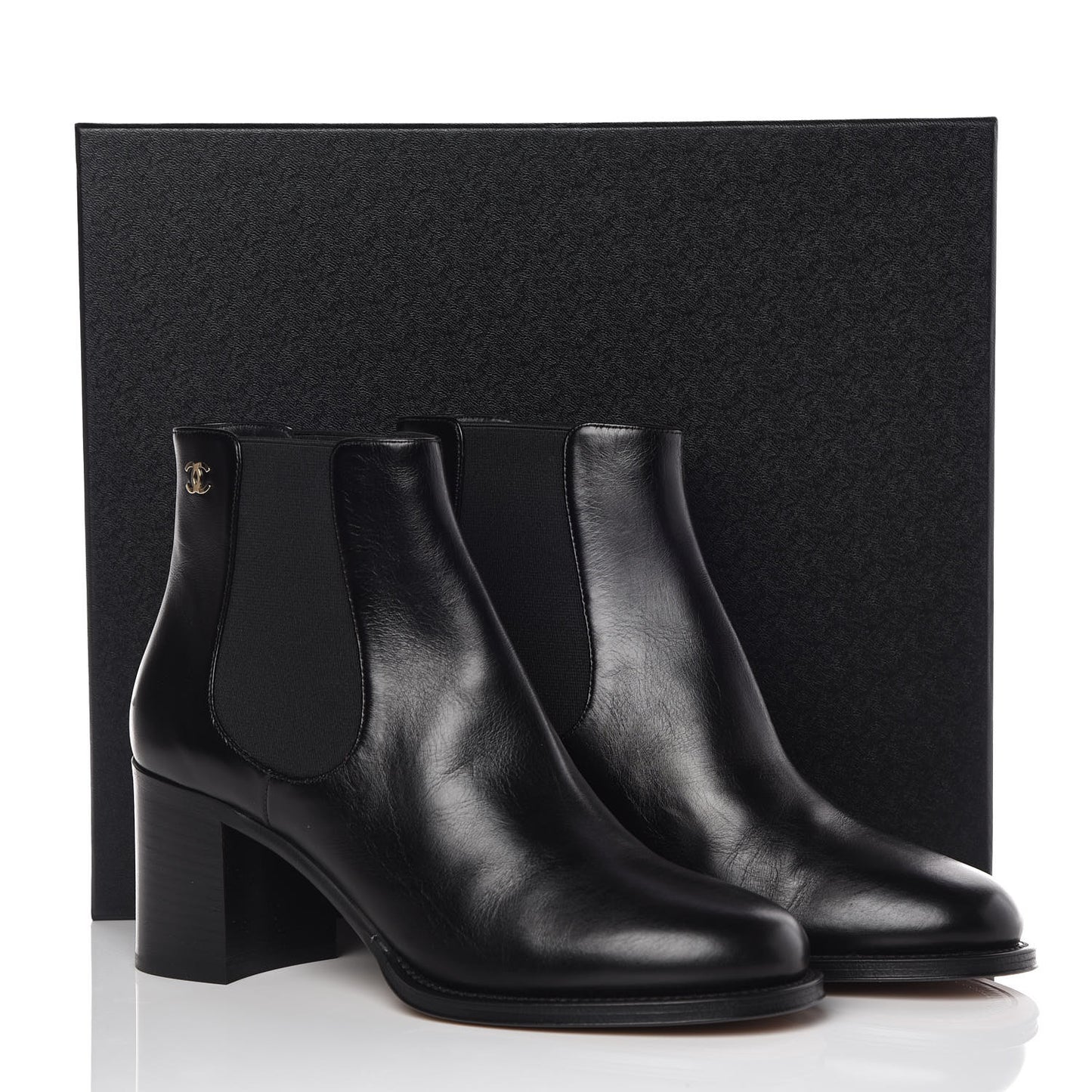 Glazed Calfskin Short Boots 40 Black