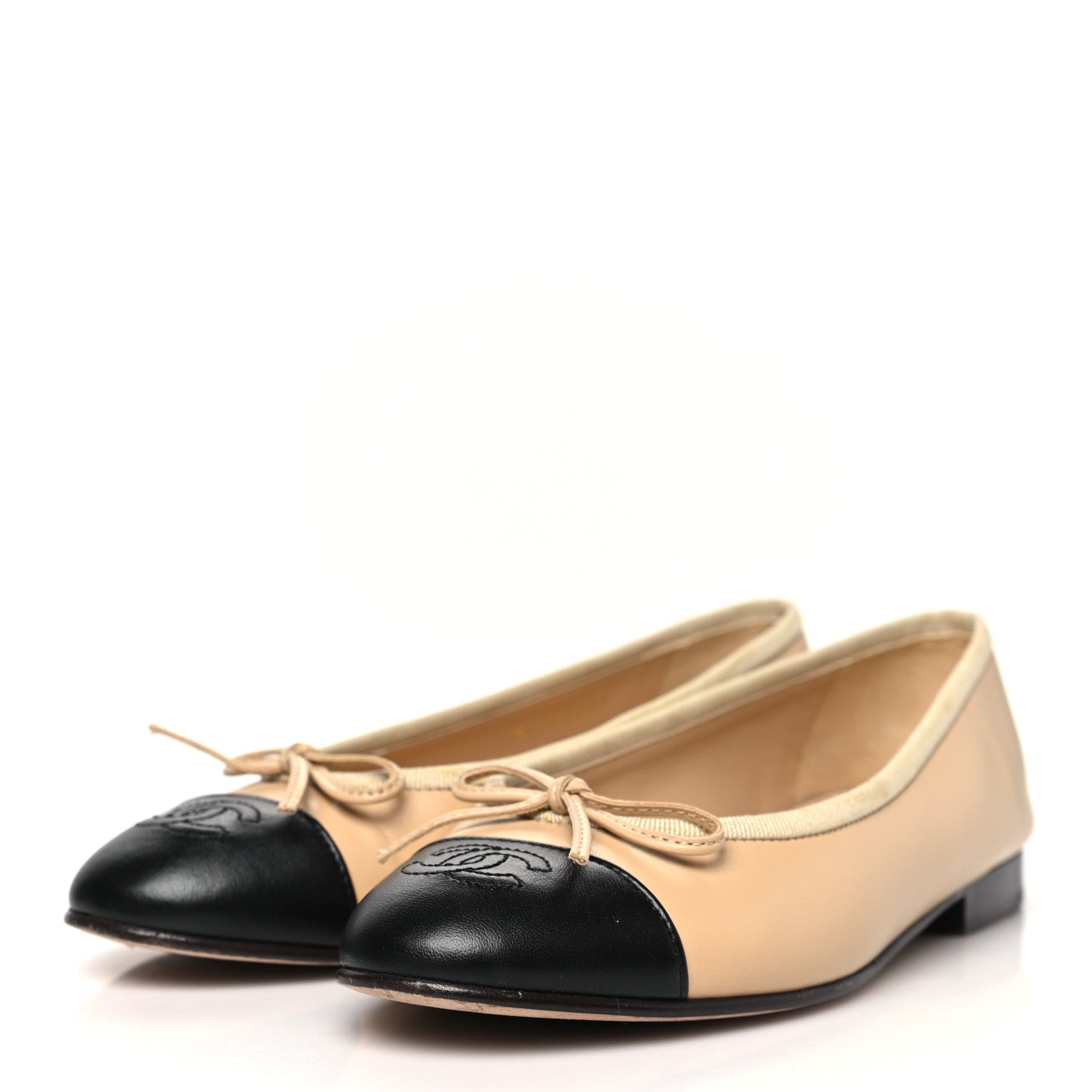 Chanel Lambskin Cap Toe CC Ballerina Flats 36 Beige Black 4 of 11