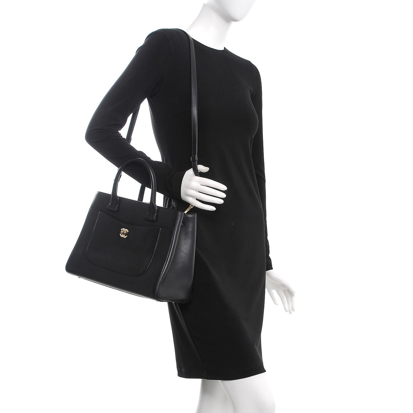 Grained Calfskin Medium Neo Executive Shopper Tote Black