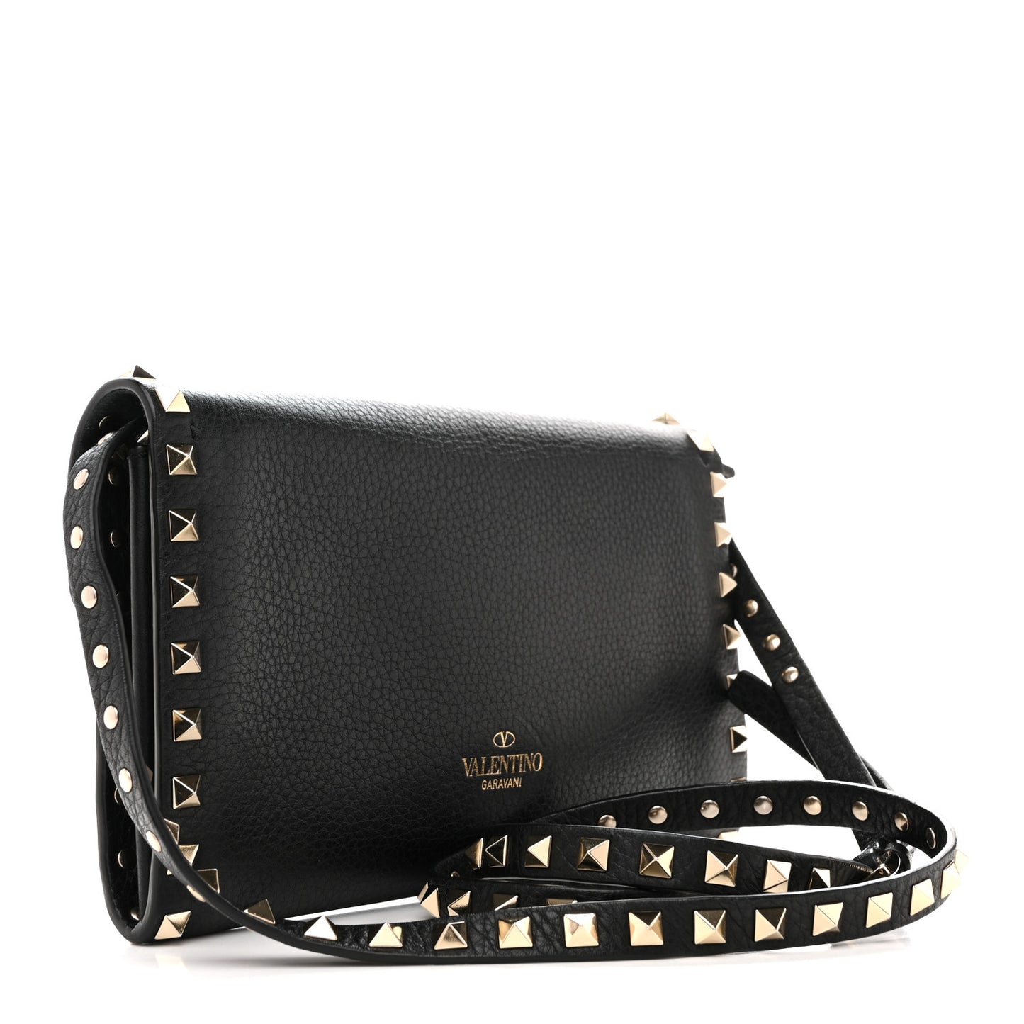 Pebbled Calfskin Medium Rockstud Flip Lock Crossbody Bag Black