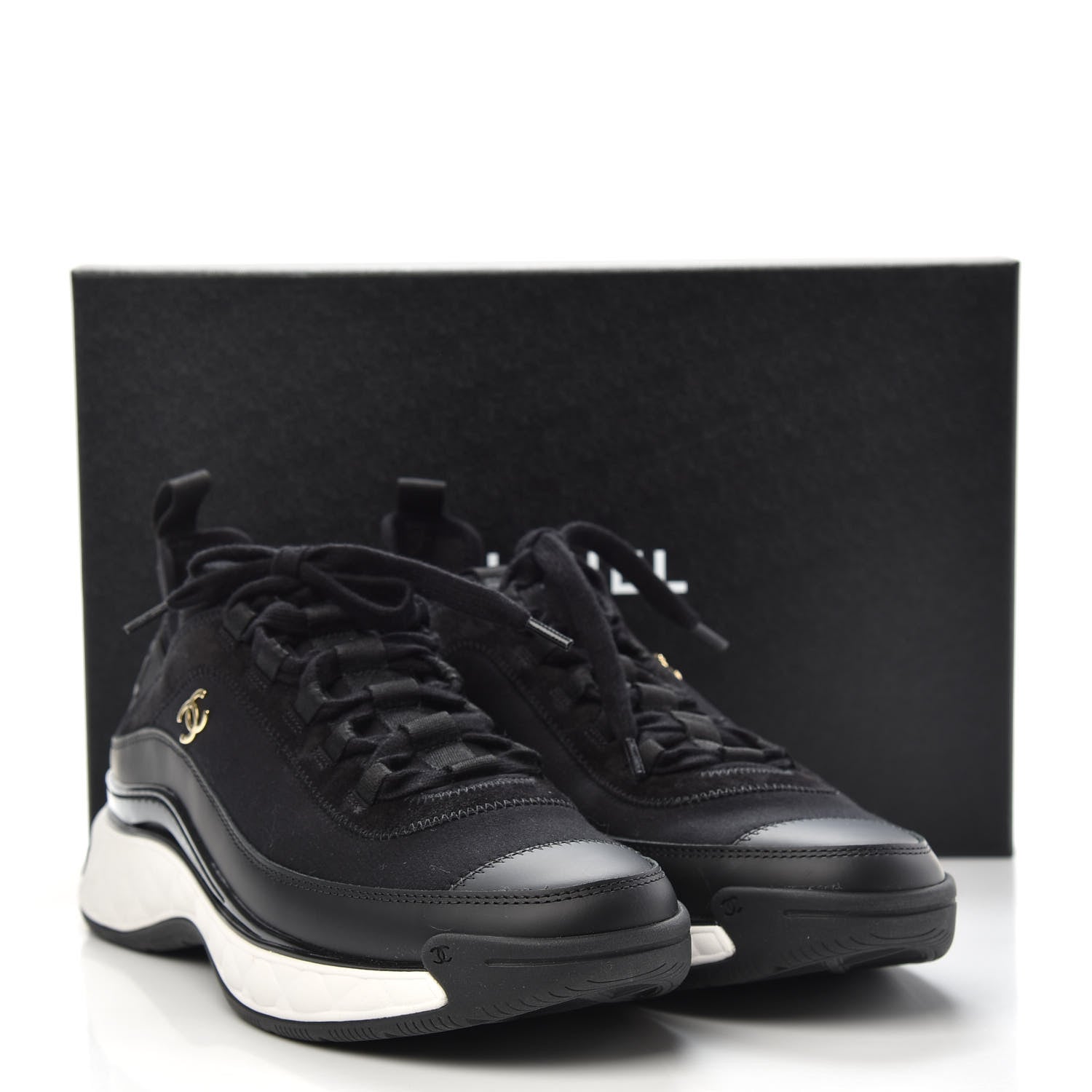 Chanel Velvet Calfskin Mixed Fibers CC Sneakers 41 Black 9 of 9