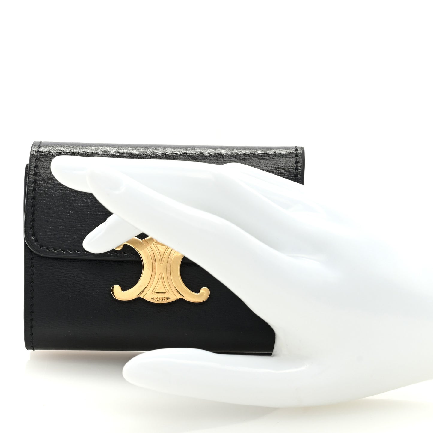 Calfskin Compact Triomphe Wallet With Coin Purse Black