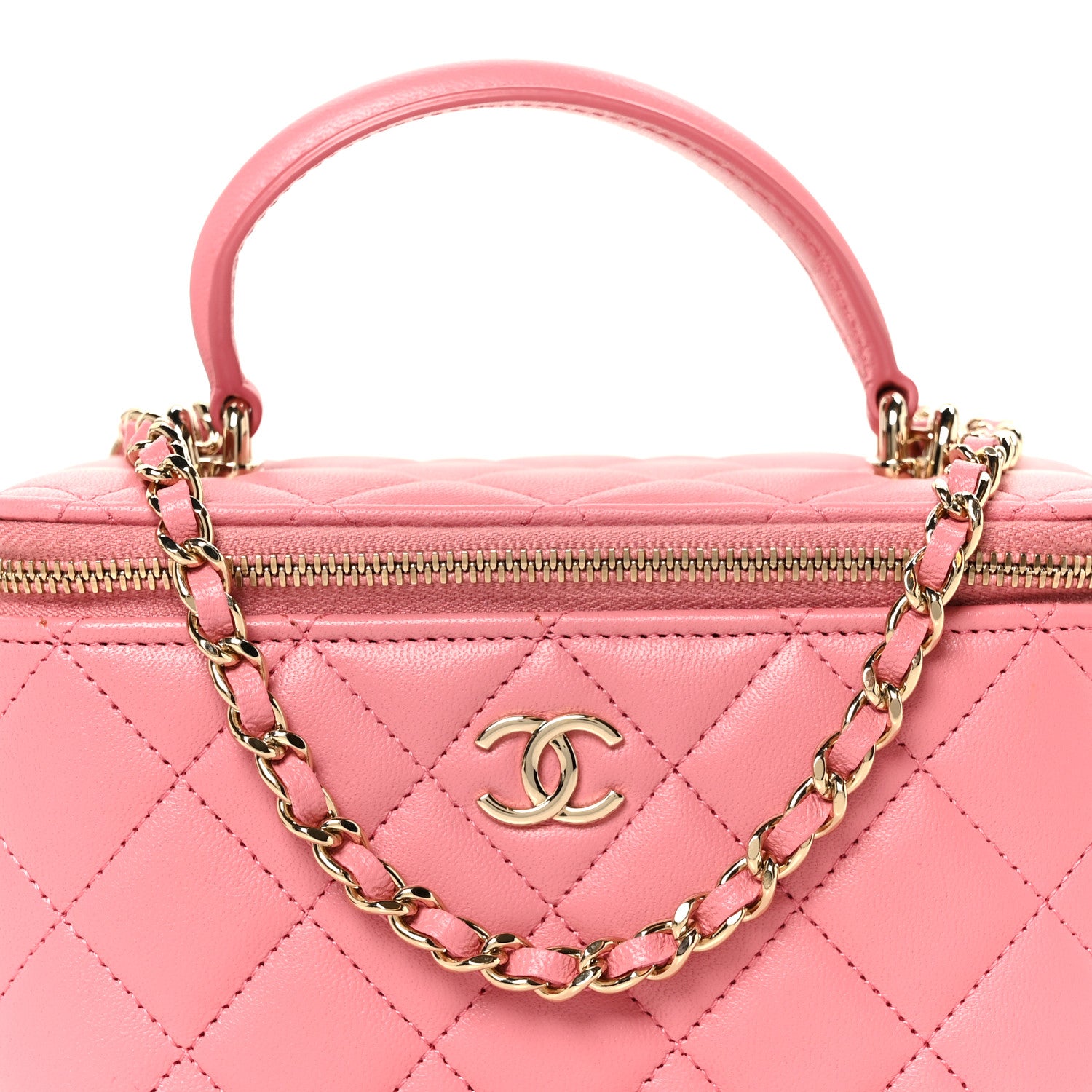 Chanel Lambskin Quilted Small Top Handle Vanity Case With Chain Pink 9 of 12