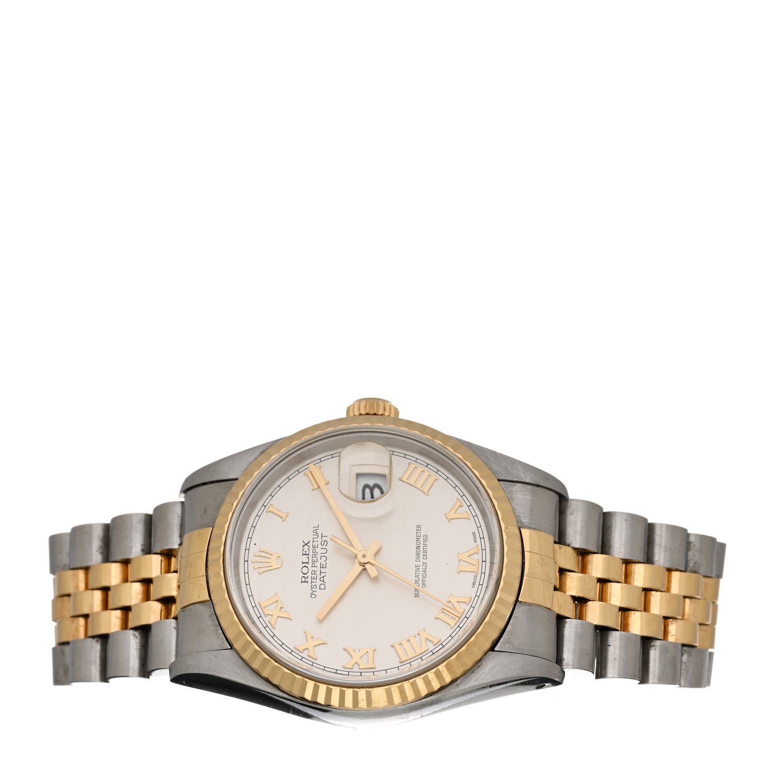 Rolex Stainless Steel 18K Yellow Gold 36mm Oyster Perpetual Datejust Watch White Pyramid Roman 16233 2 of 4