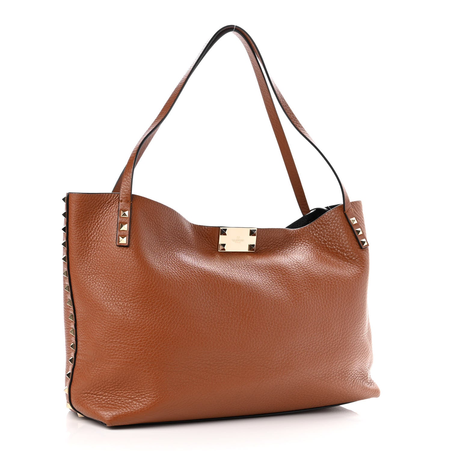 Valentino Garavani Pebbled Calfskin Rockstud Tote Brown 4 of 10