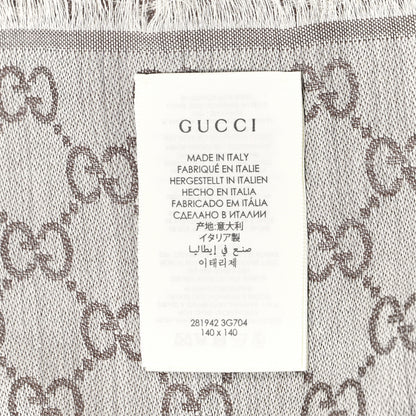 Gucci Wool Silk Monogram GGWeb Fringe Shawl Bitume Ivory 2 of 5