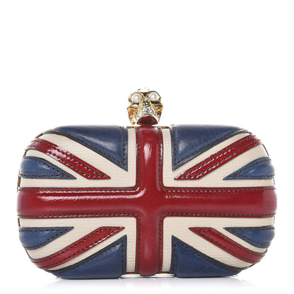 Alexander McQueen Patent Calfskin Britannia Skull Box Clutch Red Blue 1 of 8