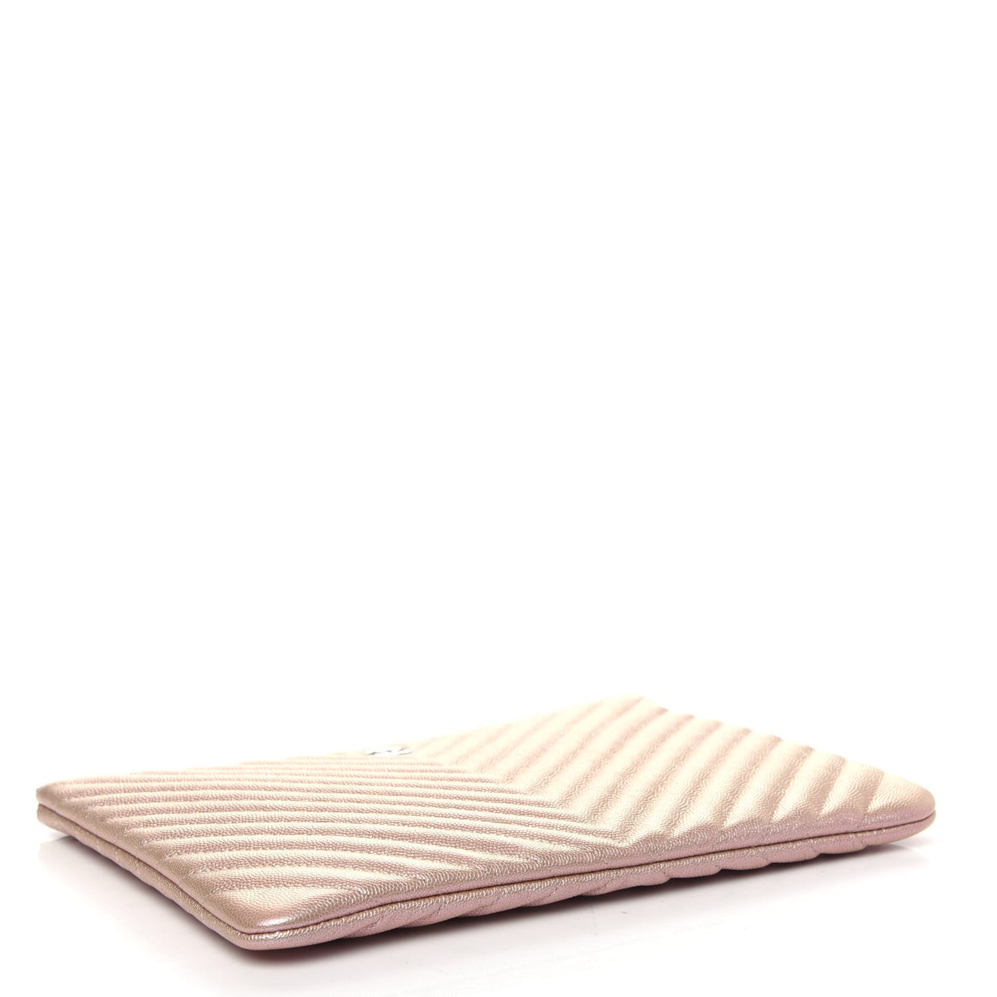 Iridescent Caviar Chevron Quilted Medium Cosmetic Case Light Gold