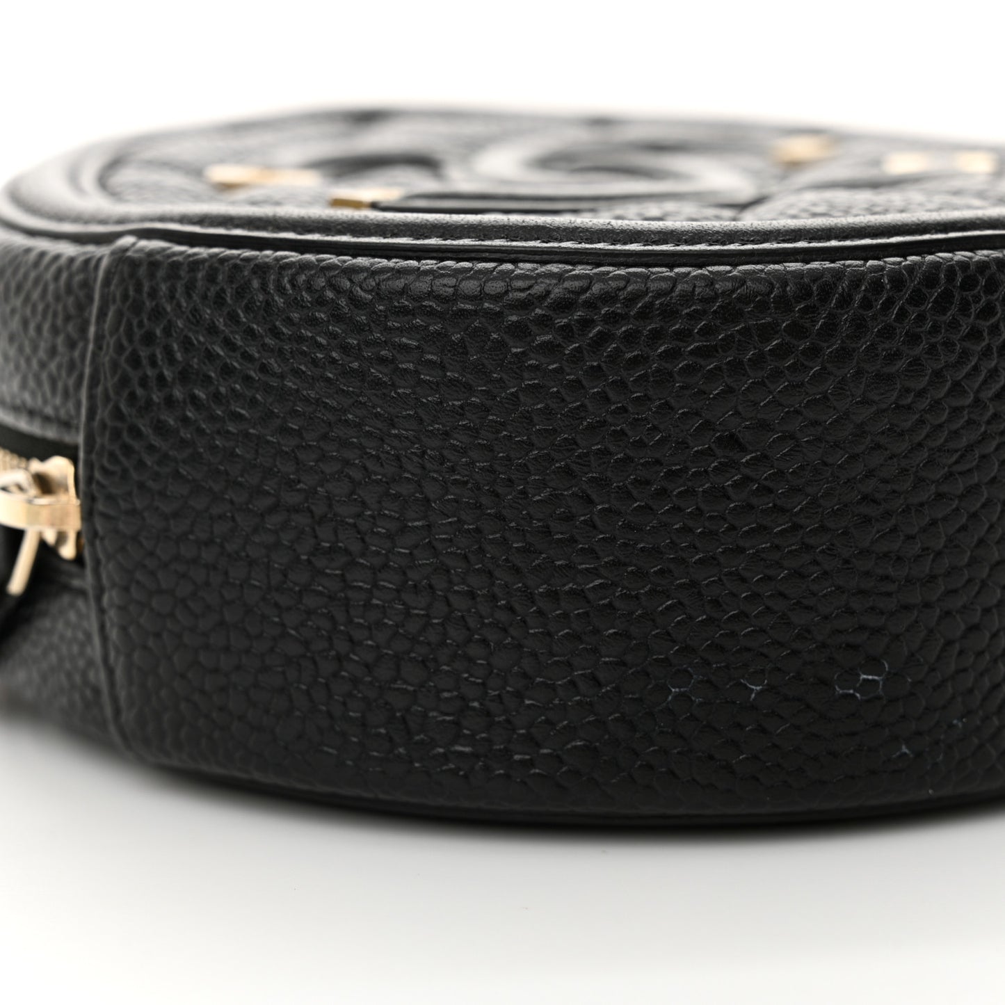 Caviar Quilted Round Filigree Crossbody Black